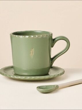 8 fl oz Pinched Edge Teacup, Saucer & Spoon Green - Hearth & Hand™ with Magnolia